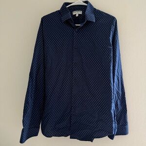 Express Blue Button Down Shirt with Polka Dots